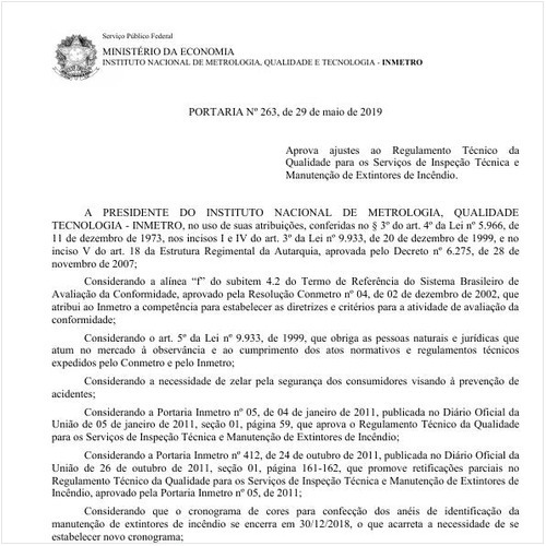 Portaria INMETRO/ME - 263:2019 - Situação: Revogado