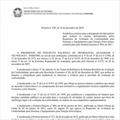 Portaria INMETRO/ME - 520:2019 - Situação: Aguardando revogação