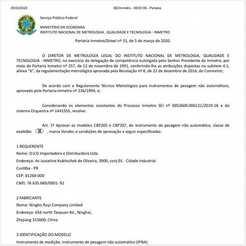Portaria DIMEL/INMETRO 31:2020 - Situação: Em vigor