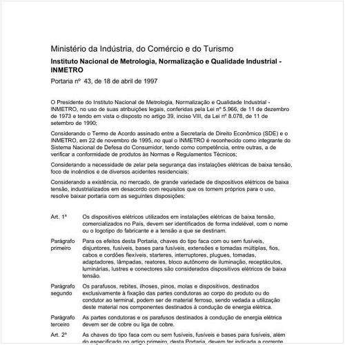 Portaria INMETRO/MICT 43:1997 - Situação: Revogado