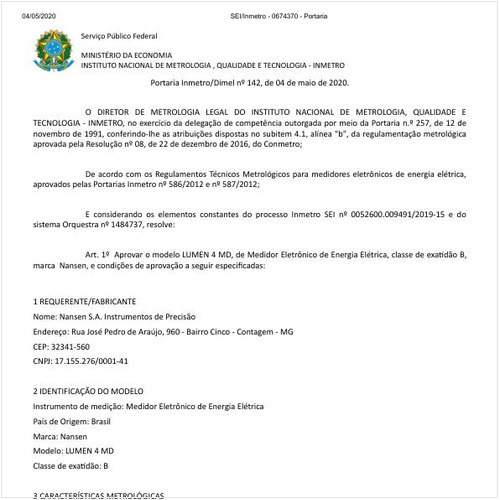 Portaria DIMEL/INMETRO 142:2020 - Situação: Revisto