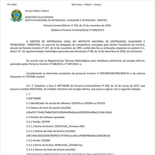 Portaria DIMEL/INMETRO 324:2020 - Situação: Em vigor