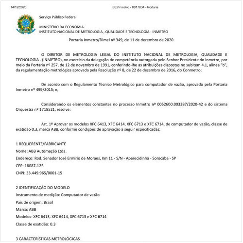 Portaria DIMEL/INMETRO 349:2020 - Situação: Em vigor