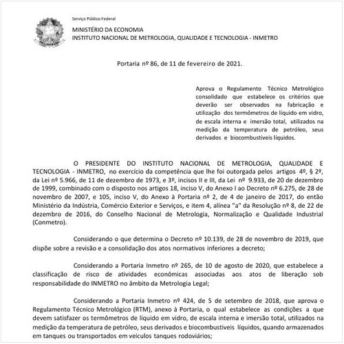 Portaria INMETRO/ME - 86:2021 - Situação: Em vigor