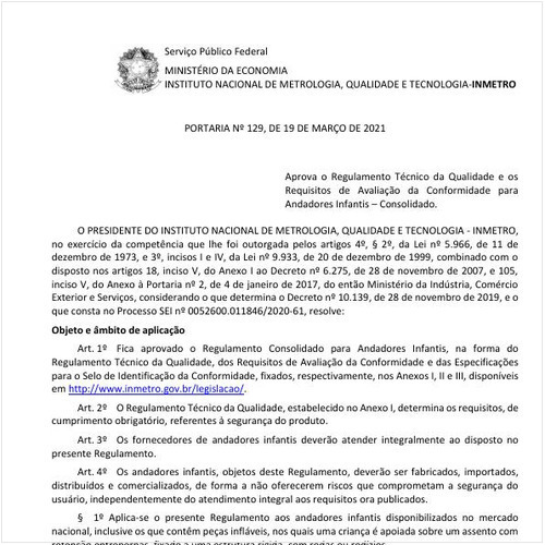 Portaria INMETRO/ME - 129:2021 - Situação: Em vigor