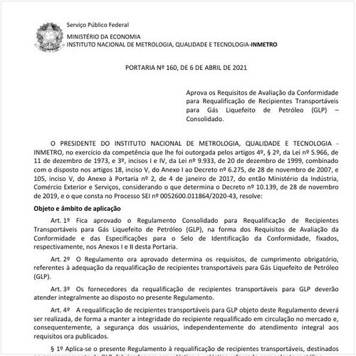 Portaria INMETRO/ME - 160:2021 - Situação: Em vigor