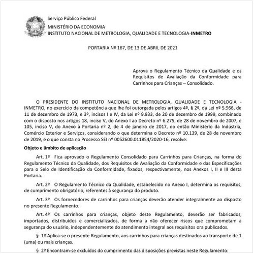 Portaria INMETRO/ME - 167:2021 - Situação: Em vigor