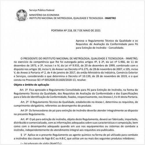 Portaria INMETRO/ME - 218:2021 - Situação: Revisto