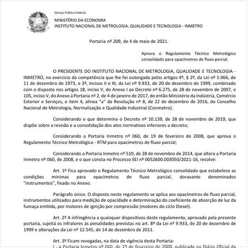Portaria INMETRO/ME - 209:2021 - Situação: Em vigor