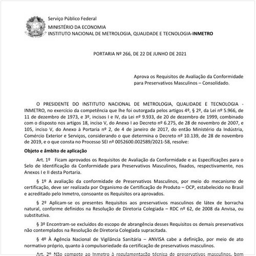 Portaria INMETRO/ME - 266:2021 - Situação: Em vigor