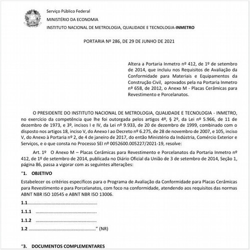 Portaria INMETRO/ME - 286:2021 - Situação: Em vigor