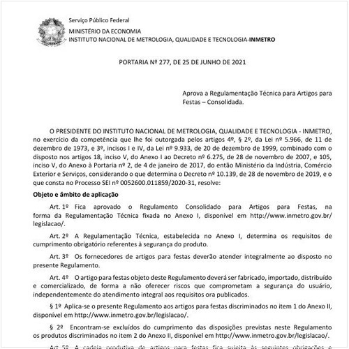 Portaria INMETRO/ME - 277:2021 - Situação: Em vigor
