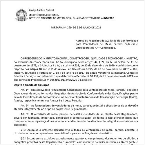 Portaria INMETRO/ME - 299:2021 - Situação: Em vigor