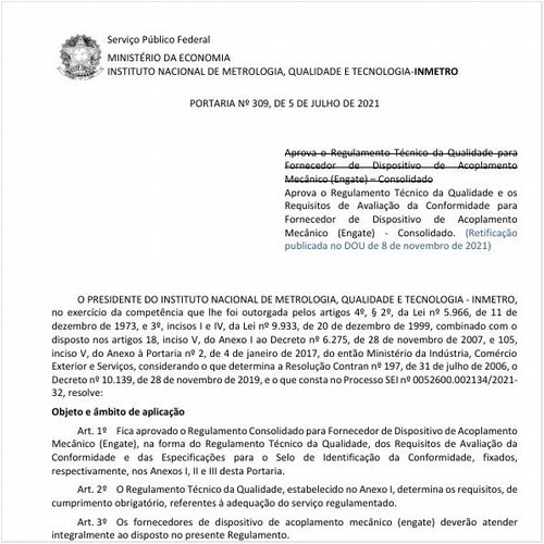 Portaria INMETRO/ME - 309:2021 - Situação: Em vigor