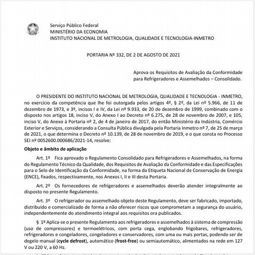 Portaria INMETRO/ME - 332:2021 - Situação: Revisto
