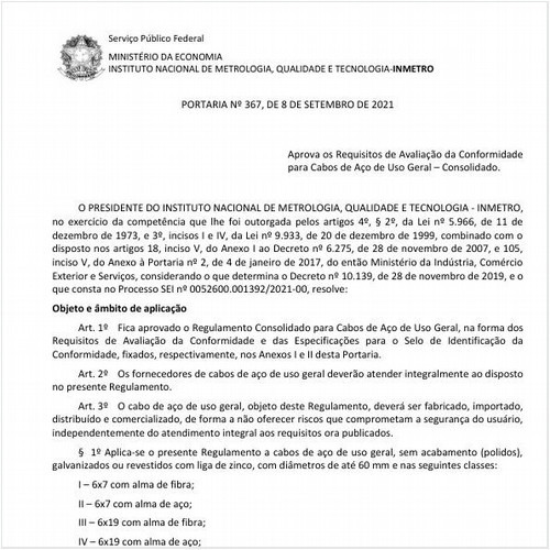 Portaria INMETRO/ME - 367:2021 - Situação: Em vigor