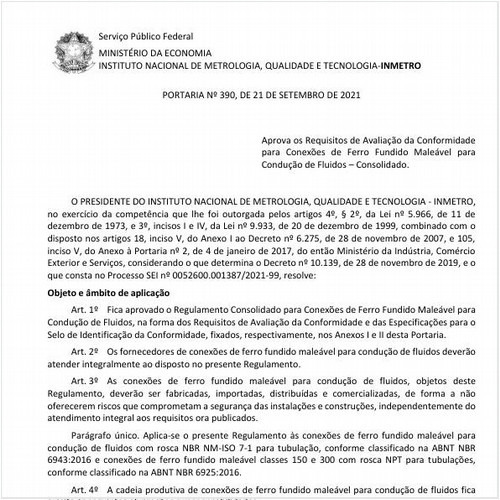 Portaria INMETRO/ME - 390:2021 - Situação: Em vigor
