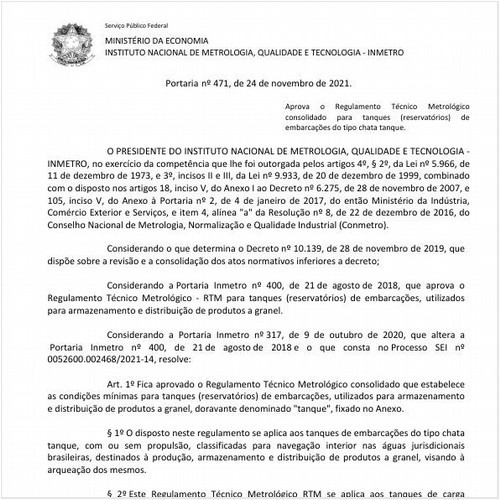 Portaria INMETRO/ME - 471:2021 - Situação: Em vigor
