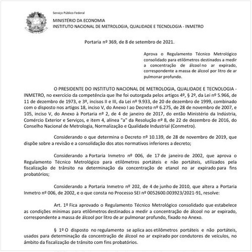 Portaria INMETRO/ME - 369:2021 - Situação: Em vigor