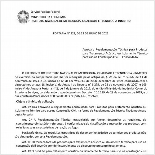 Portaria INMETRO/ME - 322:2021 - Situação: Em vigor
