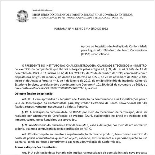 Portaria ME -/INMETRO 4:2022 - Situação: Em vigor