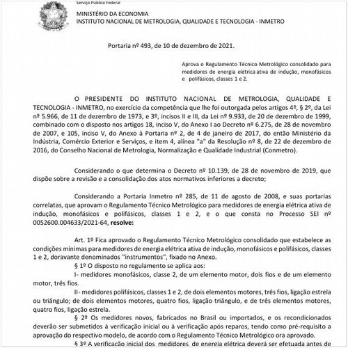 Portaria INMETRO/ME - 493:2021 - Situação: Em vigor