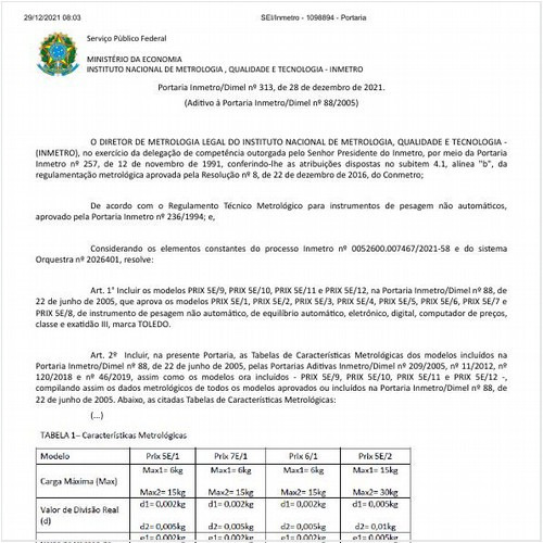 Portaria DIMEL/INMETRO 313:2021 - Situação: Em vigor