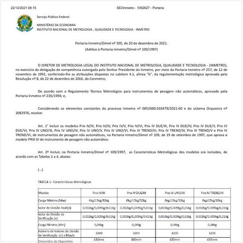 Portaria DIMEL/INMETRO 305:2021 - Situação: Em vigor