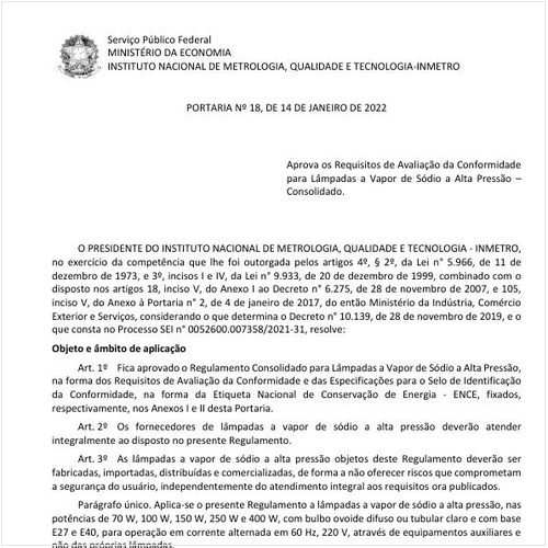 Portaria INMETRO/ME - 18:2022 - Situação: Em vigor