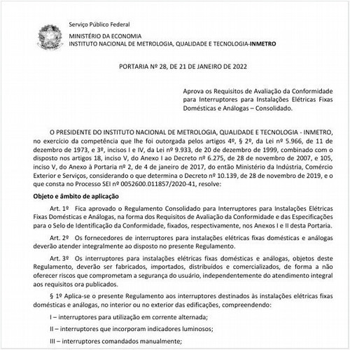 Portaria INMETRO/ME - 28:2022 - Situação: Em vigor