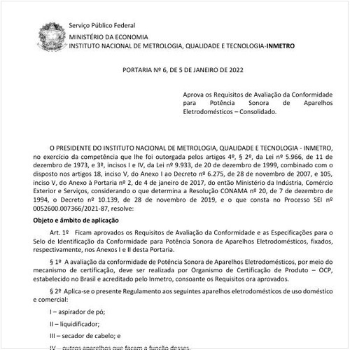 Portaria INMETRO/ME - 6:2022 - Situação: Em vigor