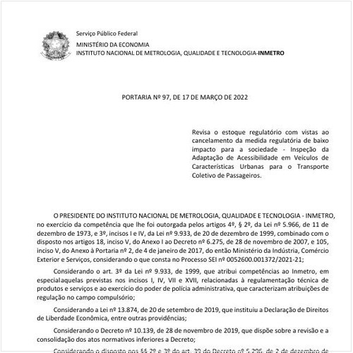 Portaria INMETRO/ME - 97:2022 - Situação: Em vigor