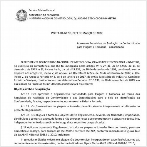 Portaria INMETRO/ME - 90:2022 - Situação: Em vigor