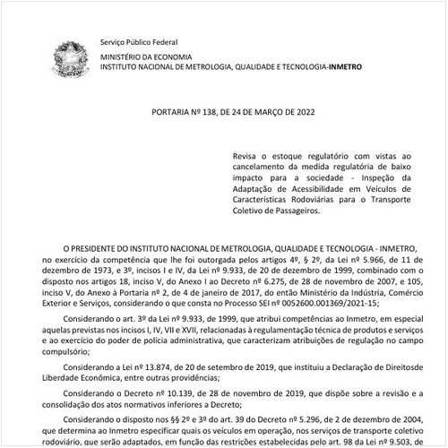Portaria INMETRO/ME - 138:2022 - Situação: Em vigor