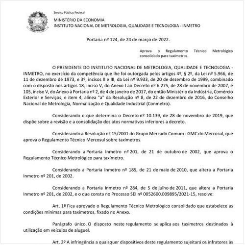 Portaria INMETRO/ME - 124:2022 - Situação: Em vigor