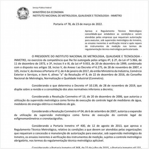 Portaria INMETRO/ME - 78:2022 - Situação: Revisto