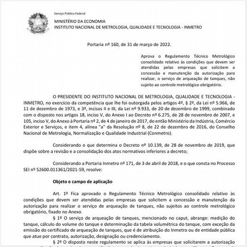 Portaria INMETRO/ME - 160:2022 - Situação: Em vigor