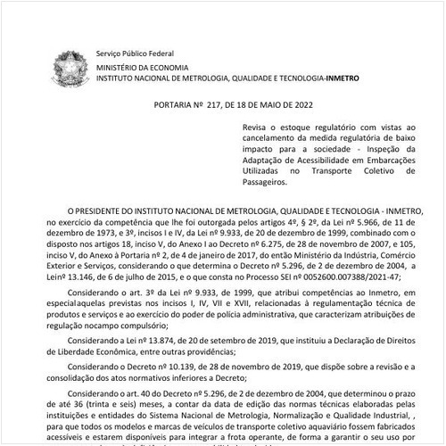 Portaria INMETRO/ME - 217:2022 - Situação: Em vigor