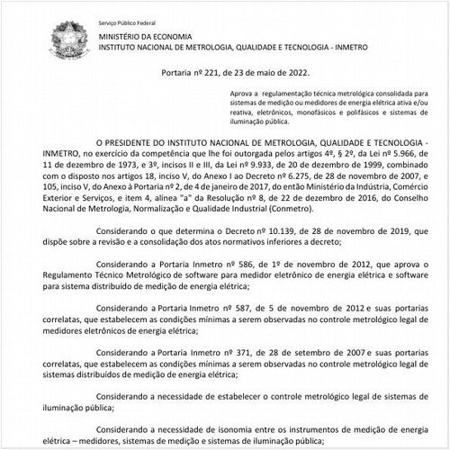 Portaria INMETRO/INMETRO 221:2022 - Situação: Revisto