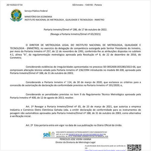 Portaria DIMEL/INMETRO 286:2022 - Situação: Em vigor