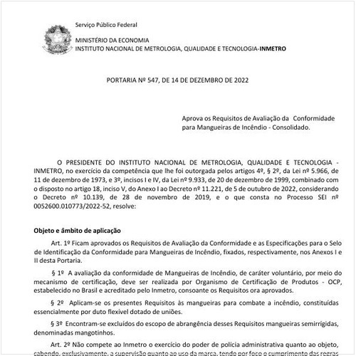 Portaria INMETRO/ME - 547:2022 - Situação: Em vigor