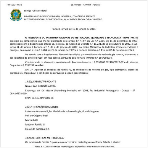 Portaria DIMEL/INMETRO 28:2024 - Situação: Em vigor