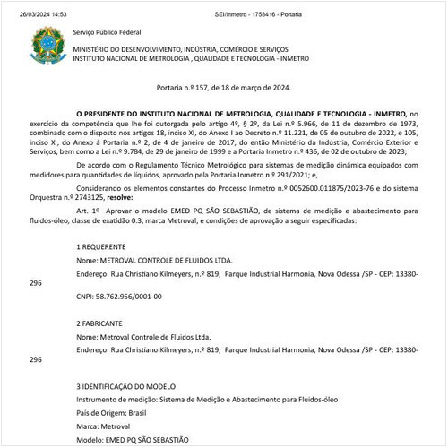 Portaria DIMEL/INMETRO 157:2024 - Situação: Em vigor