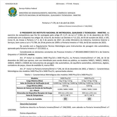 Portaria DIMEL/INMETRO 178:2024 - Situação: Em vigor