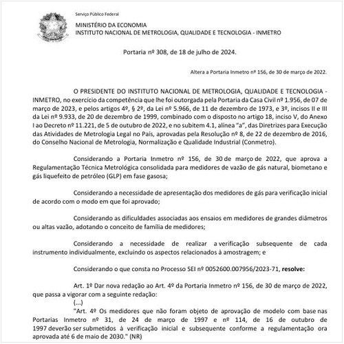 Portaria INMETRO/MDIC 308:2024 - Situação: Em vigor