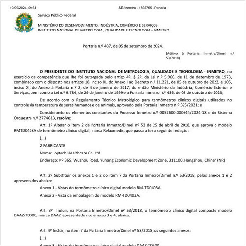 Portaria DIMEL/INMETRO 487:2024 - Situação: Em vigor