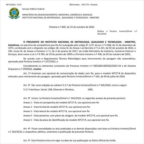 Portaria DIMEL/INMETRO 605:2024 - Situação: Em vigor