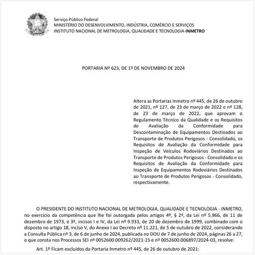 Portaria INMETRO/MDIC 623:2024 - Situação: Em vigor