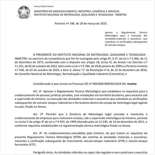 Portaria INMETRO/MDIC - 148:2025 - Situação: Em vigor