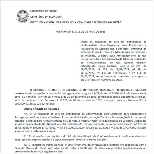 Portaria INMETRO/MDIC - 314:2025 - Situação: Em vigor